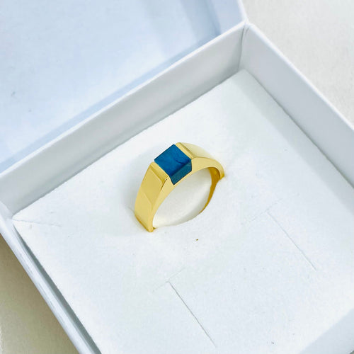 Bague Nala Bleue : Plaqué Or 23 Carats et Loupe de Marronnier