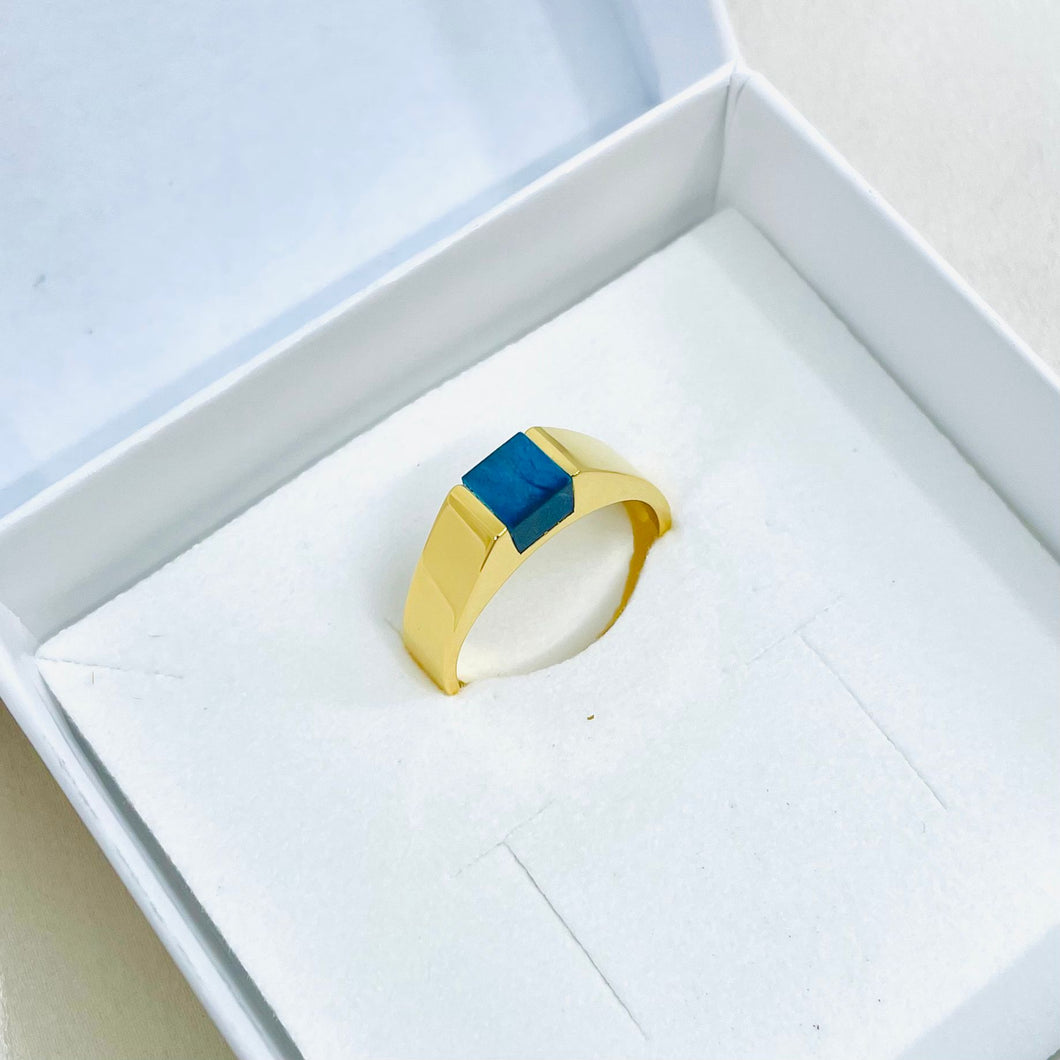 Bague Nala Bleue : Plaqué Or 23 Carats et Loupe de Marronnier